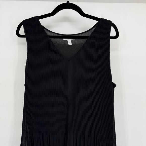Nine West Pleated Chiffon V Neck Sleeveless Dress Lined Flowy XL Goth Flapper - Picture 2 of 13